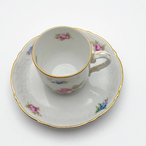 Schumann Arzberg Germany Demitasse Small Child Cup Saucer Set Rose Forget Me Not - Picture 2 of 13